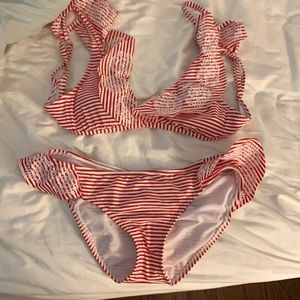 Red and white striped swimsuit